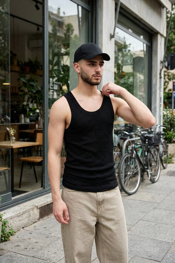 Erkek Basic Tank Top Siyah T-Shirt