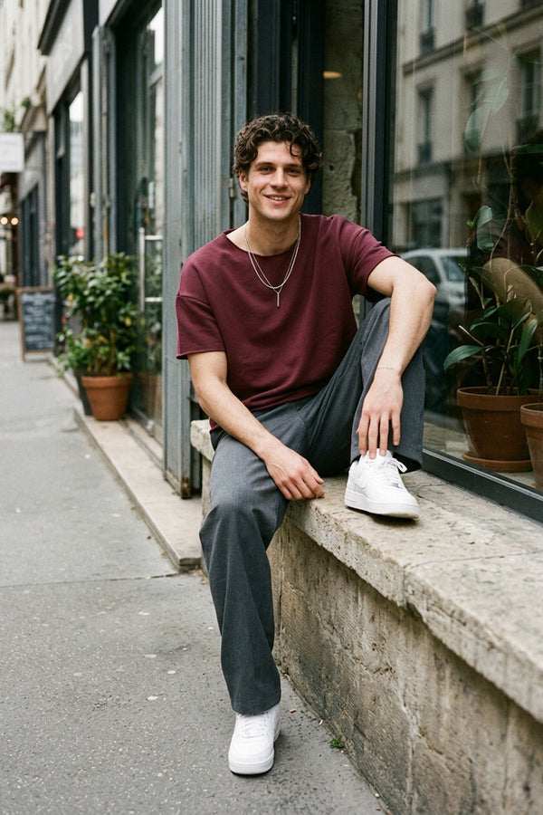 Erkek Blank Boxy Bordo T-Shirt