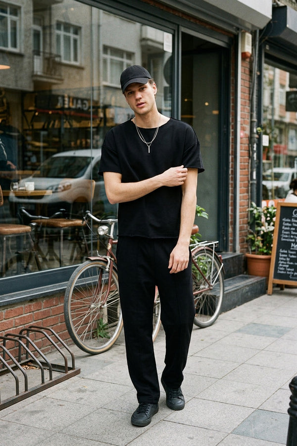 Erkek Blank Boxy Siyah T-Shirt