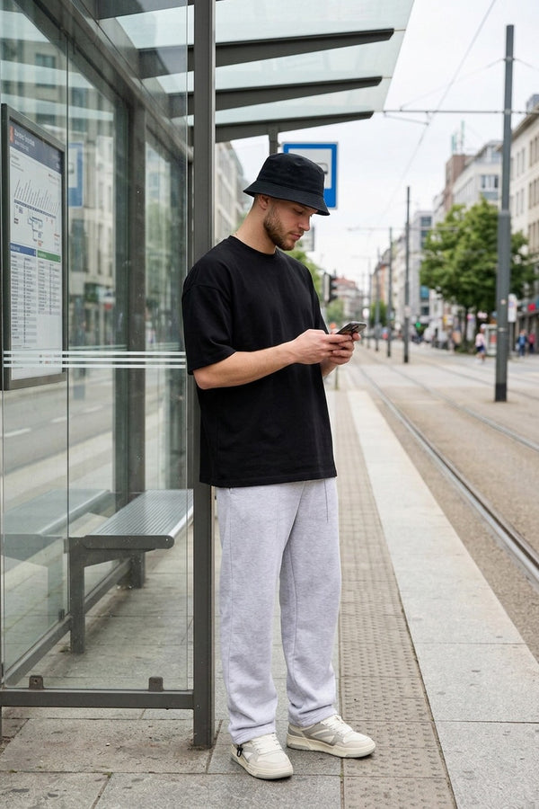Erkek Blank Oversize Siyah T-Shirt