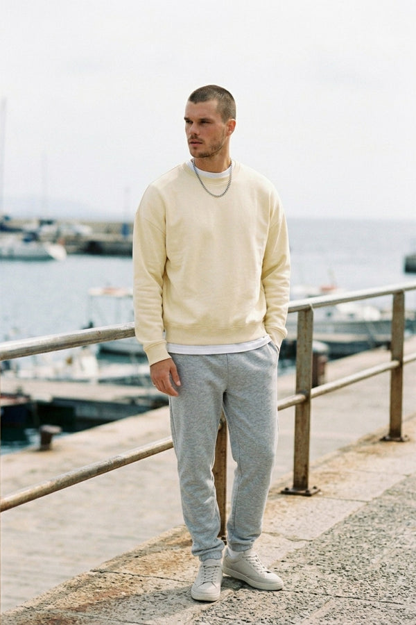 Erkek Boxy Oversize Vanilya Sarısı Sweatshirt