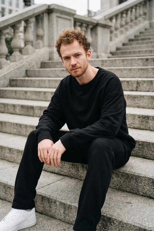 Erkek Timeless Oversize Siyah Sweatshirt