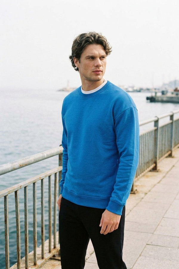 Erkek Vibe Oversize Mavi Sweatshirt