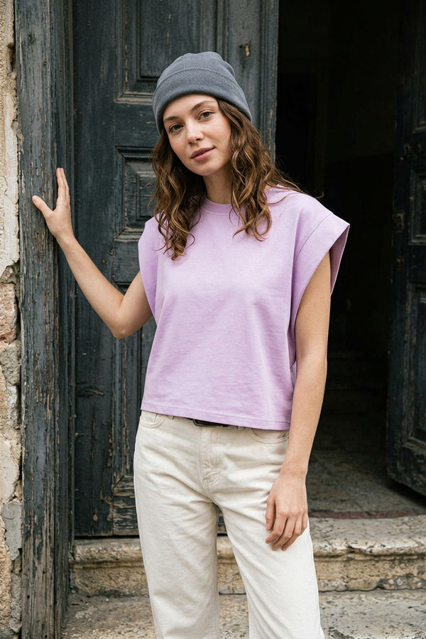 Kadın Base Kısa Lila T-Shirt
