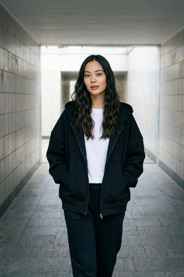 Kadın Chill Oversize Siyah Fermuarlı Sweatshirt