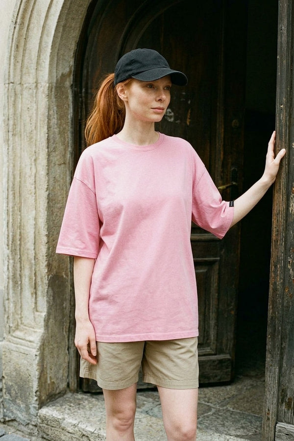 Kadın Plain Oversize Pembe T-Shirt