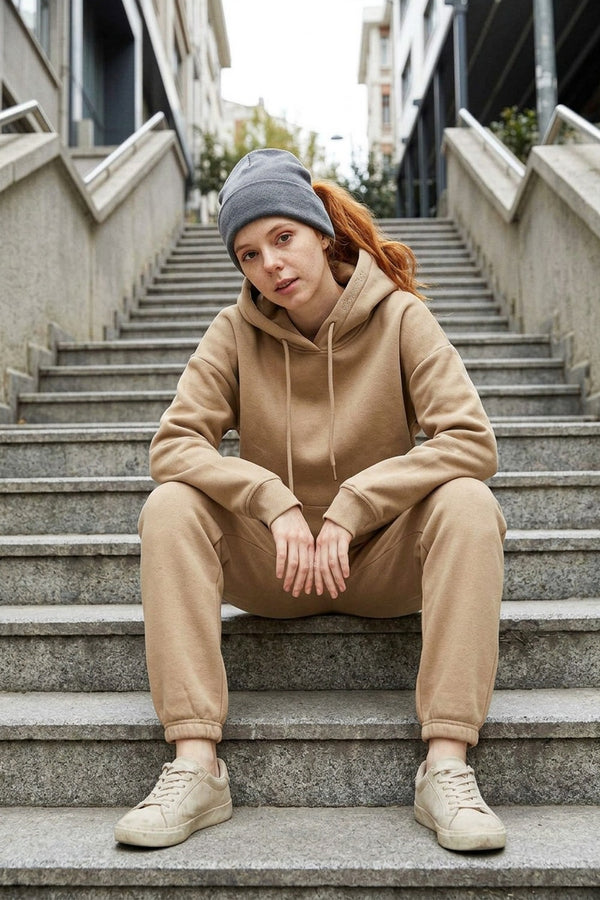 Kadın Stay Oversize Bej Hoodie Sweatshirt