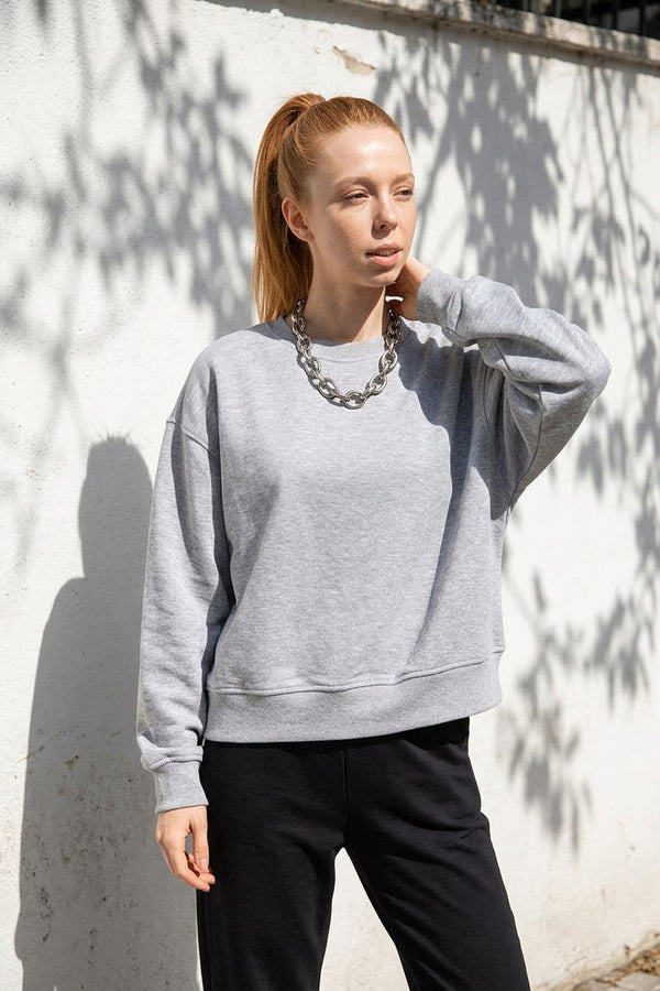 Kadın Vibe Oversize Gri Sweatshirt