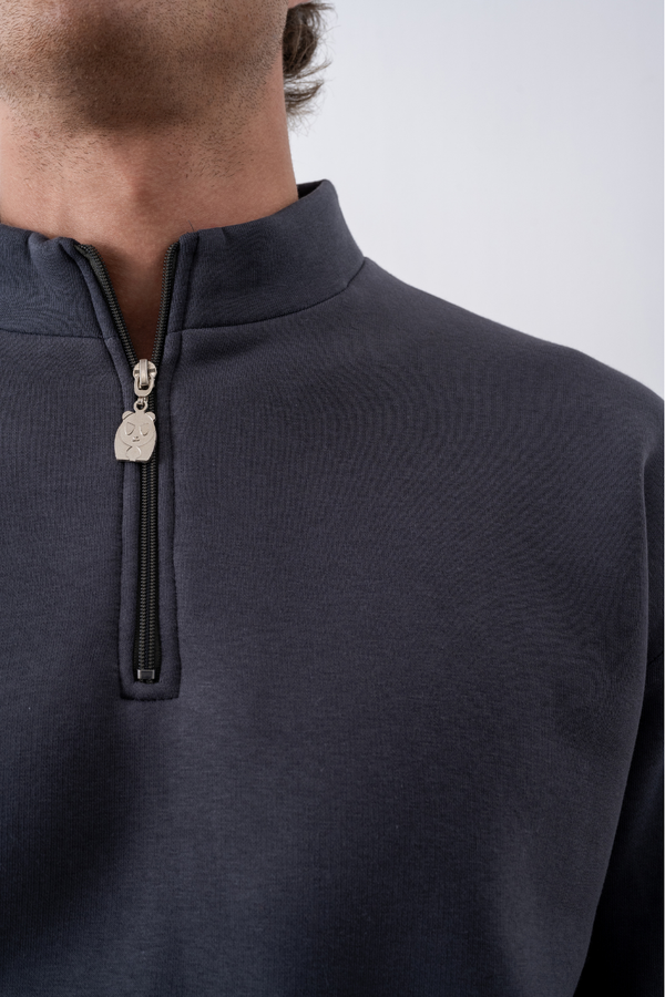 Erkek Antrasit Fermuarlı Oversize Sweatshirt