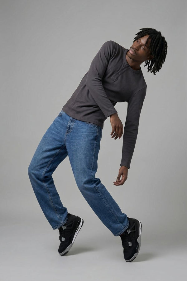 Erkek Antrasit Henley T-Shirt
