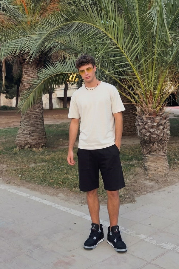 Erkek Kısa Kollu Basic Kırık Beyaz T-Shirt