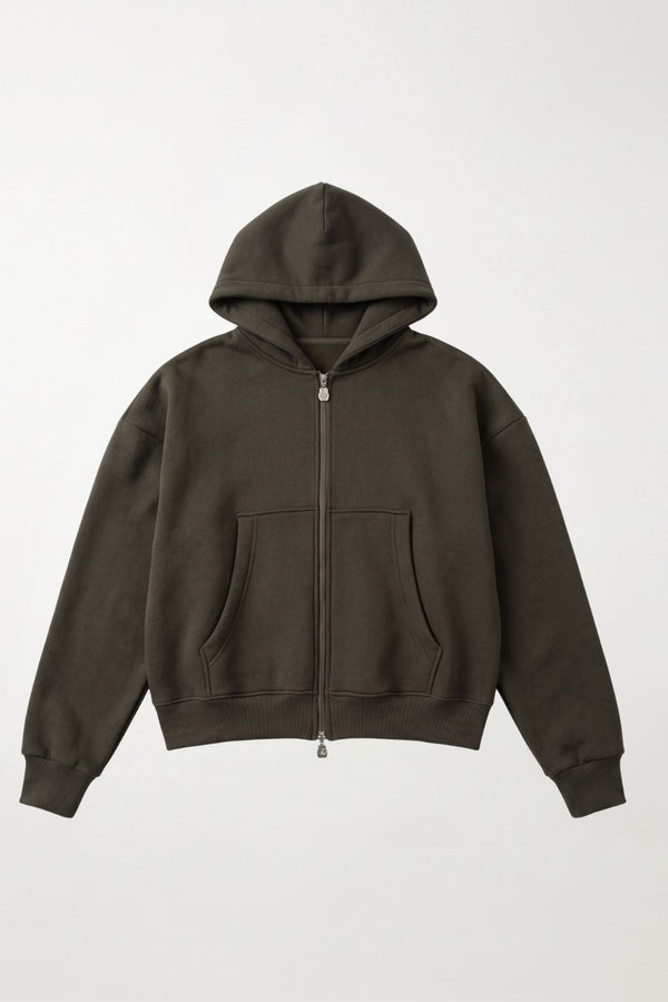 Erkek Boxy Oversize Fermuarlı Chill Haki Sweatshirt