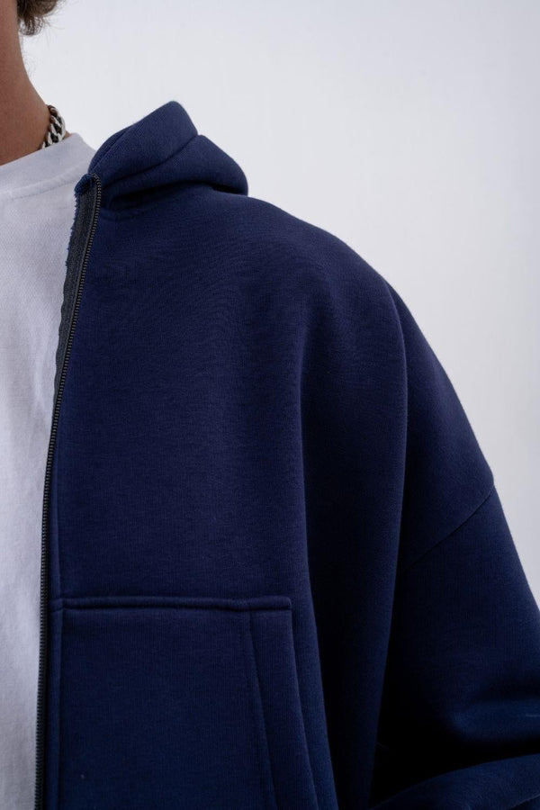 Erkek Boxy Oversize Fermuarlı Chill Lacivert Sweatshirt