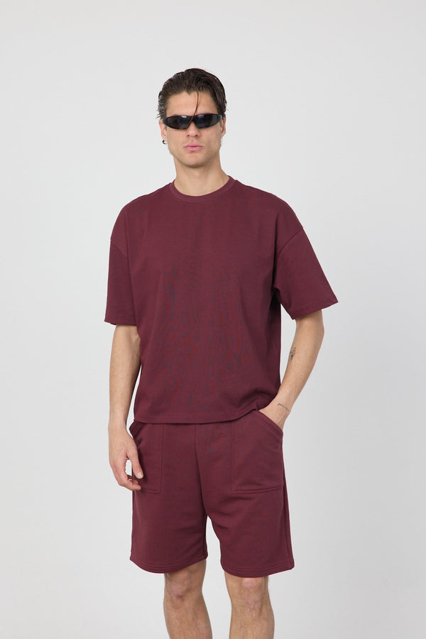 Erkek Chill Boxy Premium Bordo T-Shirt