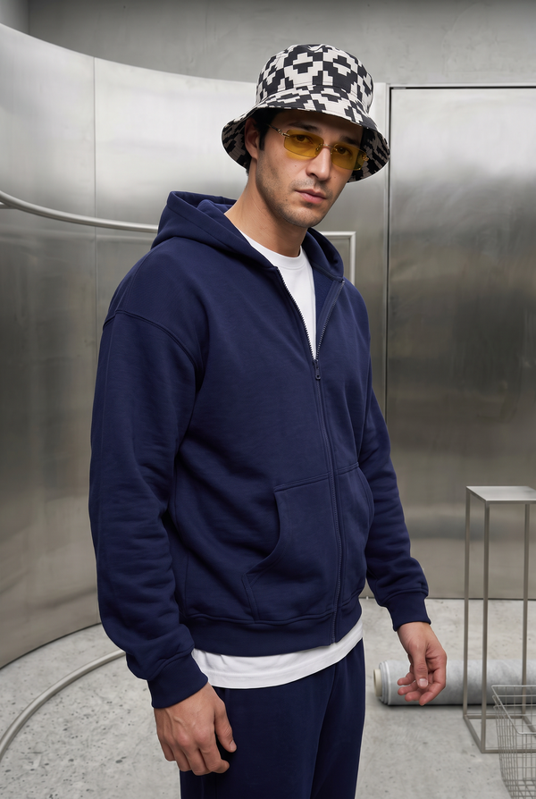 Erkek Chill Oversize Lacivert Zip Sweatshirt