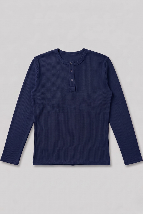Erkek Lacivert Henley T-Shirt