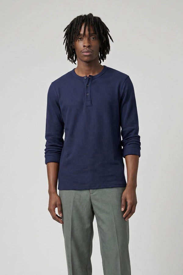 Erkek Lacivert Henley T-Shirt