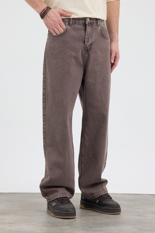 Erkek Loose Fit Kahverengi Kot Pantolon