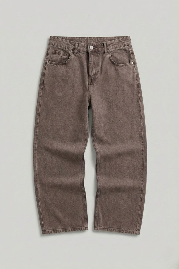 Erkek Loose Fit Kahverengi Kot Pantolon