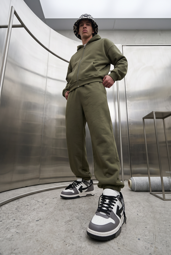 Erkek Chill Oversize Haki Zip Sweatshirt