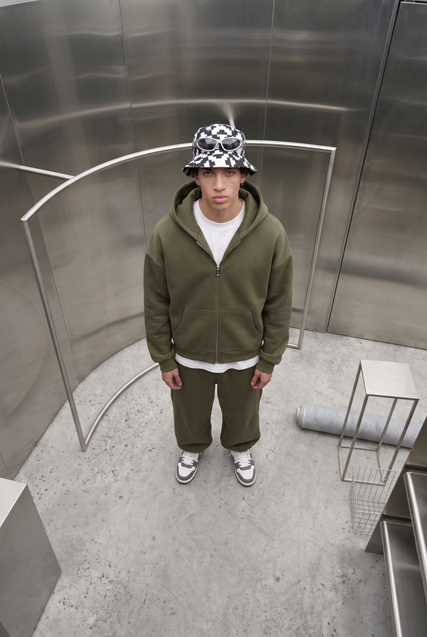 Erkek Chill Oversize Haki Zip Sweatshirt