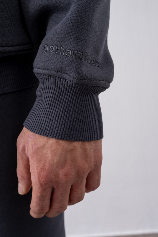 Erkek Oversize Fermuarlı Kapüşonlu Antrasit Sweatshirt
