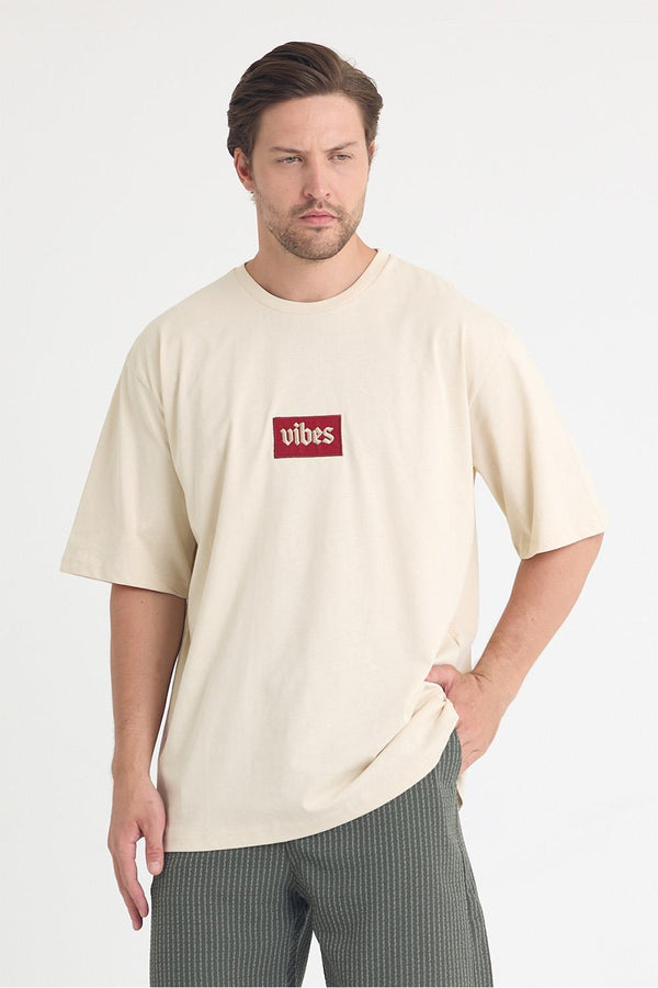 Erkek Relaxed 003 Oversize Krem T-Shirt