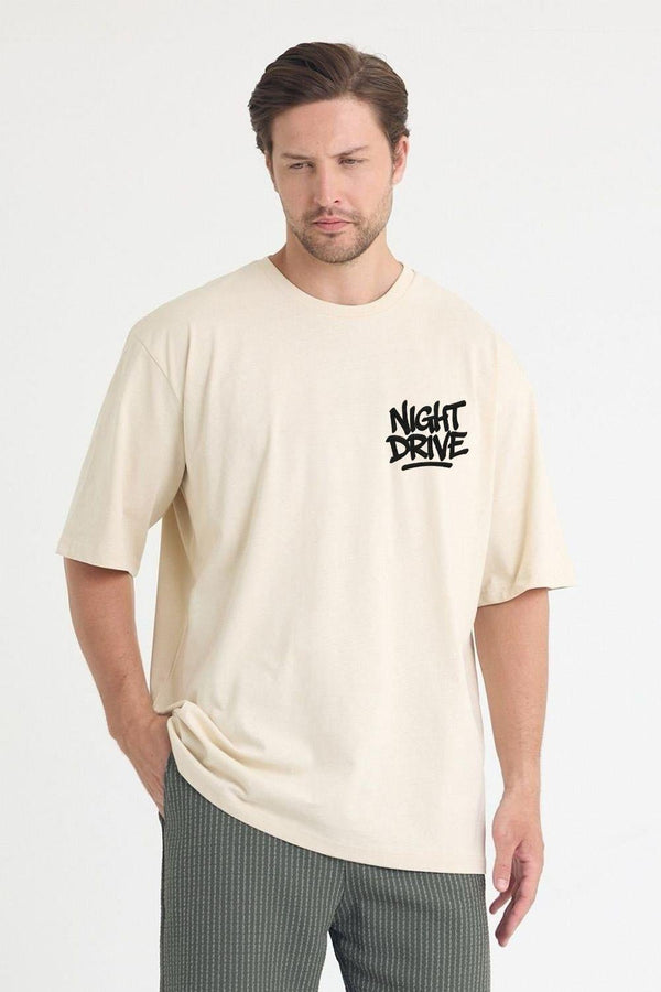 Erkek Relaxed 012 Oversize Krem T-Shirt
