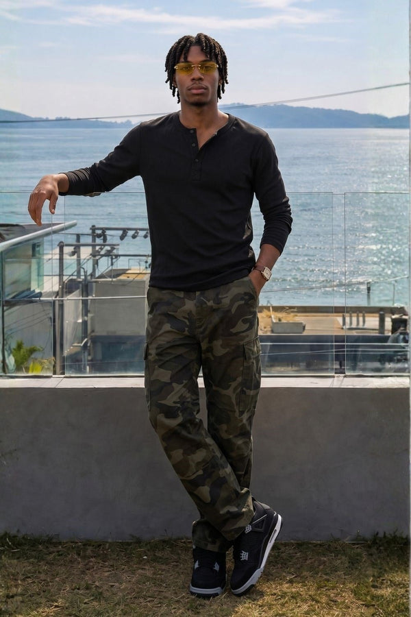 Erkek Siyah Henley T-Shirt