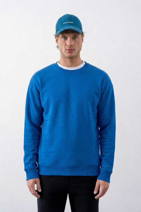 Erkek Vibe Oversize Mavi Sweatshirt