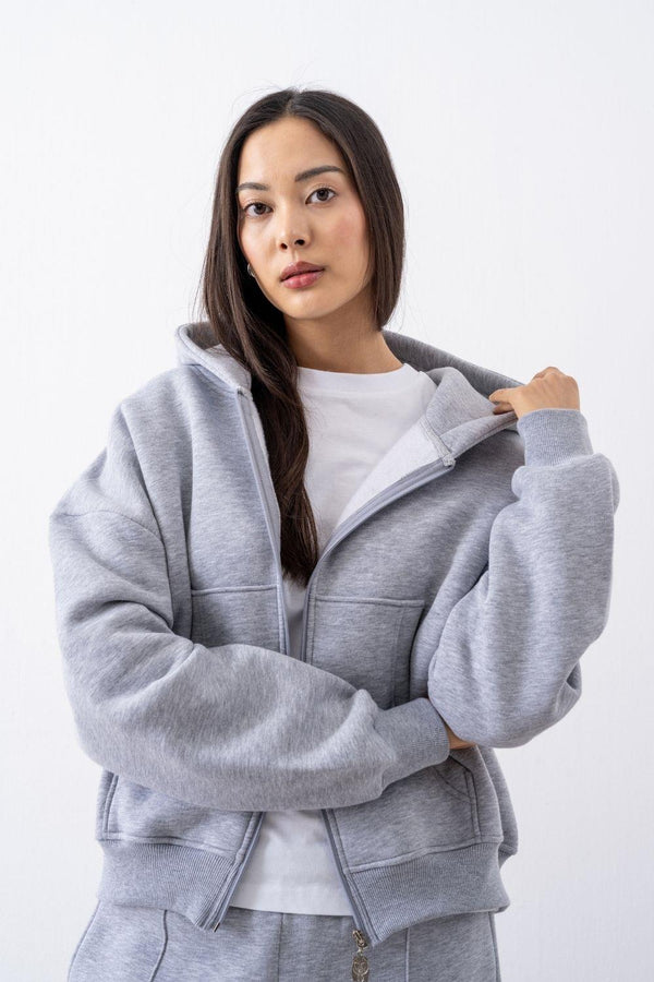 Kadın Chill Oversize Gri Fermuarlı Sweatshirt