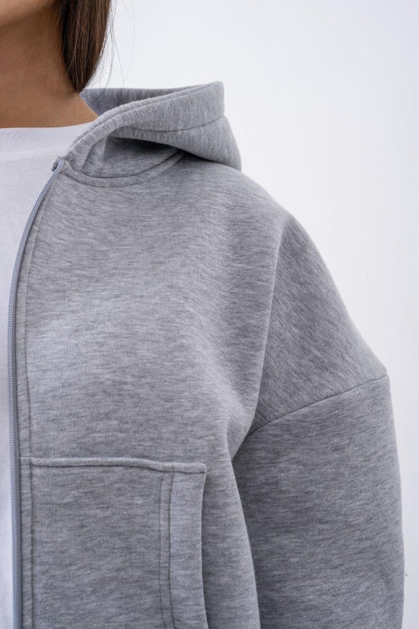 Kadın Chill Oversize Gri Fermuarlı Sweatshirt