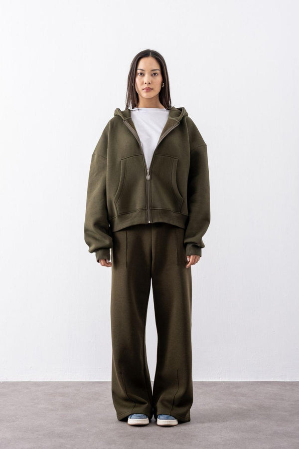 Kadın Chill Oversize Haki Fermuarlı Sweatshirt