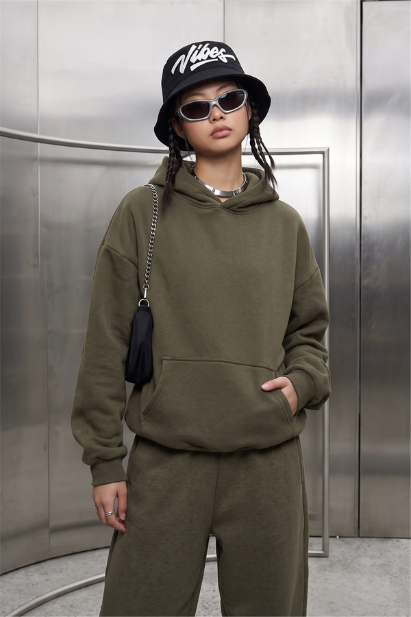 Kadın Chill Oversize Haki Hoodie