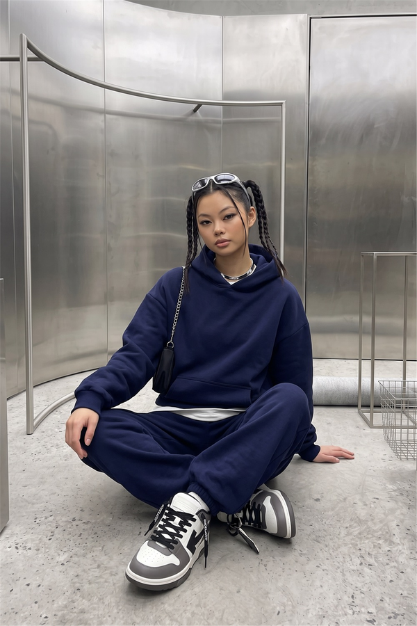 Kadın Chill Oversize Lacivert Hoodie