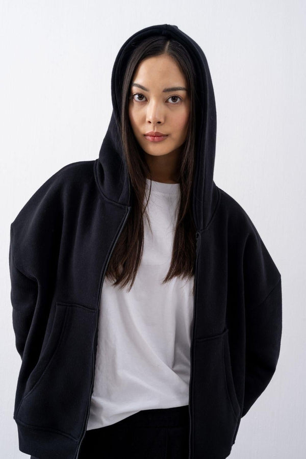 Kadın Chill Oversize Siyah Fermuarlı Sweatshirt