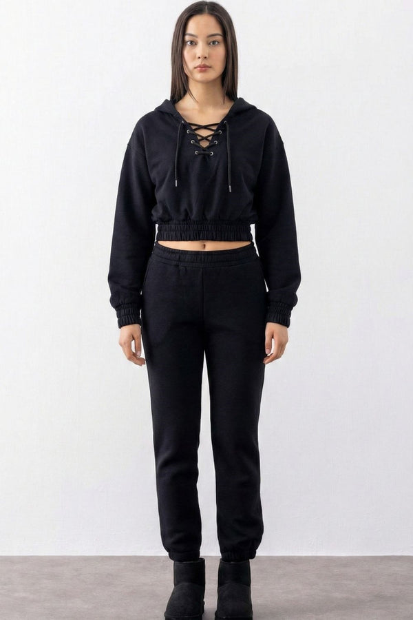 Kadın Equality Siyah İpli Crop Sweatshirt