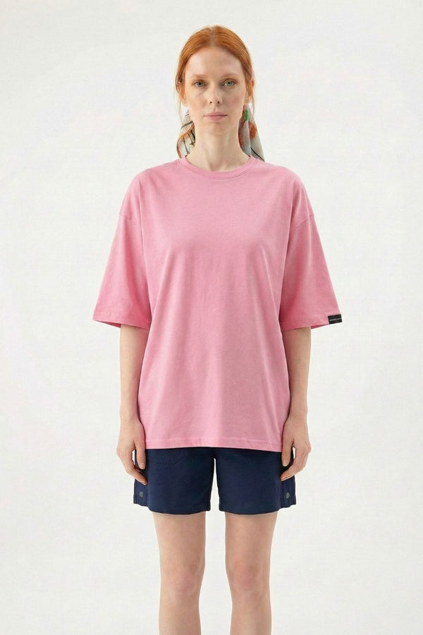Kadın Plain Oversize Pembe T-Shirt