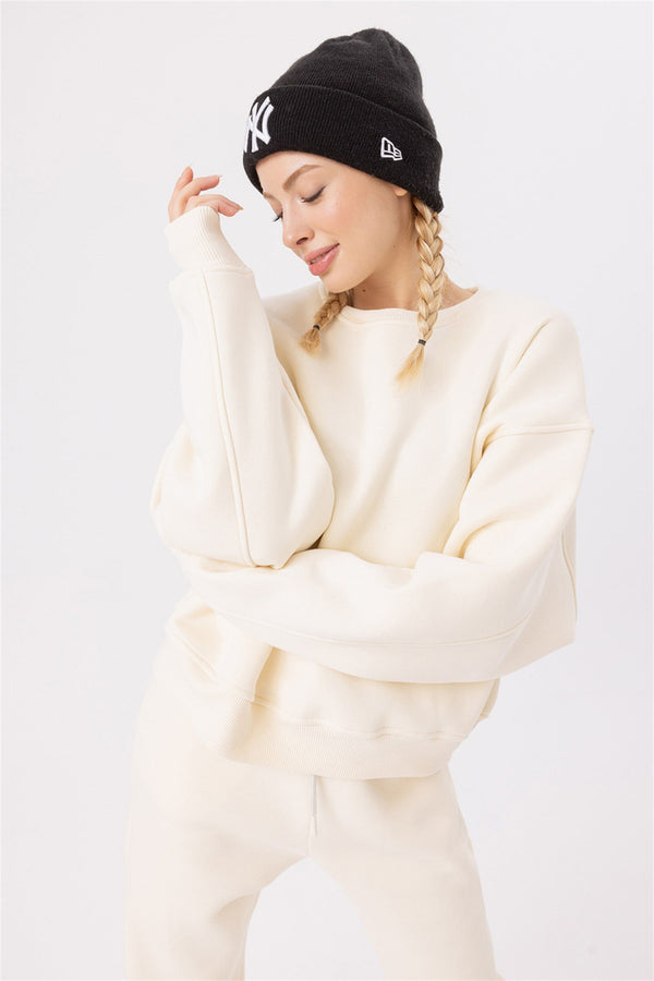 Kadın Vibe Oversize Krem Sweatshirt