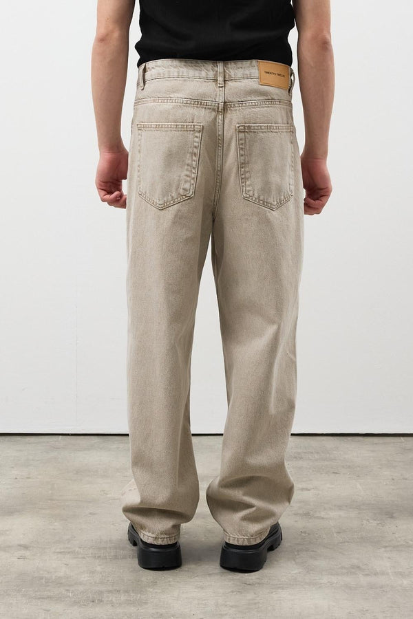 Erkek Loose Fit Bej Kot Pantolon