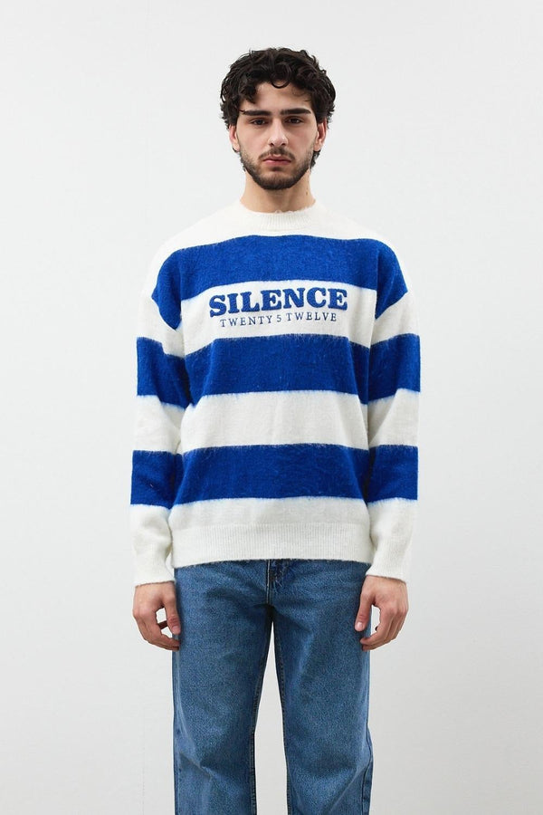 Erkek Saks Oversize Çizgili Kazak