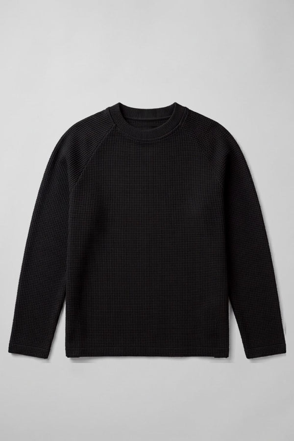 Waffle Reglan Uzun Kollu Siyah T-Shirt