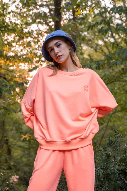 Kadın Oversize Neon Somon Sweatshirt