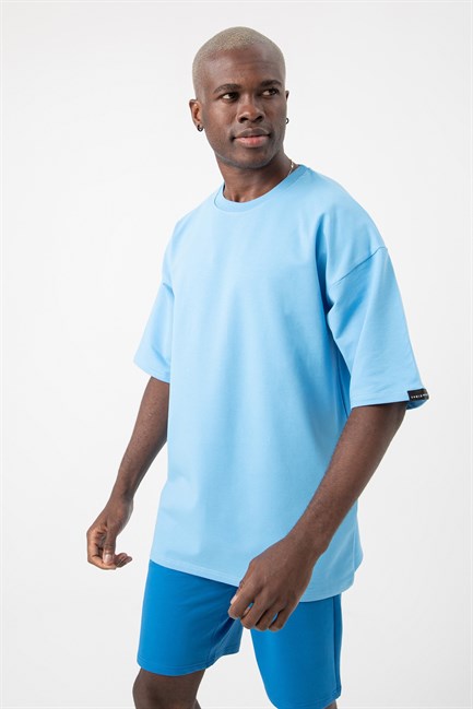 Erkek Base Oversize Mavi T-Shirt