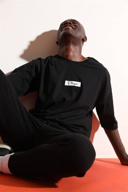Erkek Oversize Player Siyah T-Shirt