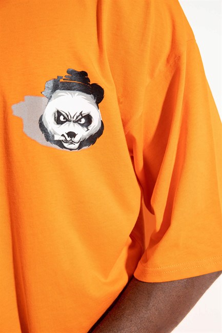 Erkek Oversize Shadow Panda Turuncu T-Shirt