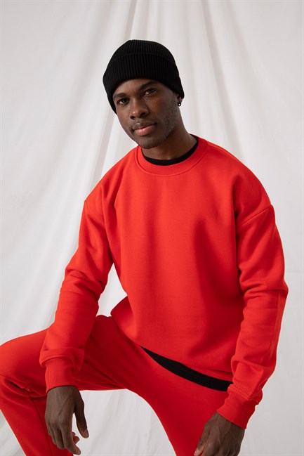 Erkek Vibe Oversize Kırmızı Sweatshirt
