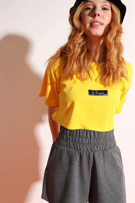 Kadın Kısa Player Sarı T-Shirt
