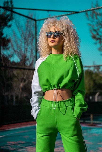 Kadın Kısa Yeşil Sweatshirt