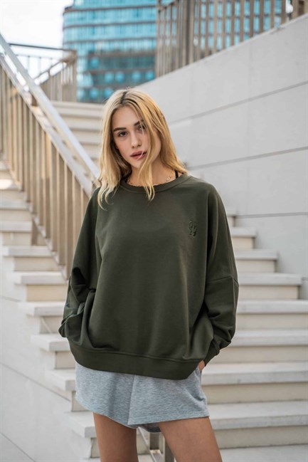 Kadın Oversize Haki Sweatshirt